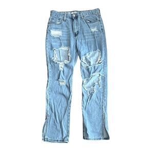 S.O.N.G. Timeless Fit Boyfriend Jeans Distressed Ripped Split Leg size 11/30 11
